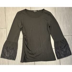 Kobi Women’s Black Long Sleeve Blouse With Lace Detailing Runched Side Medium